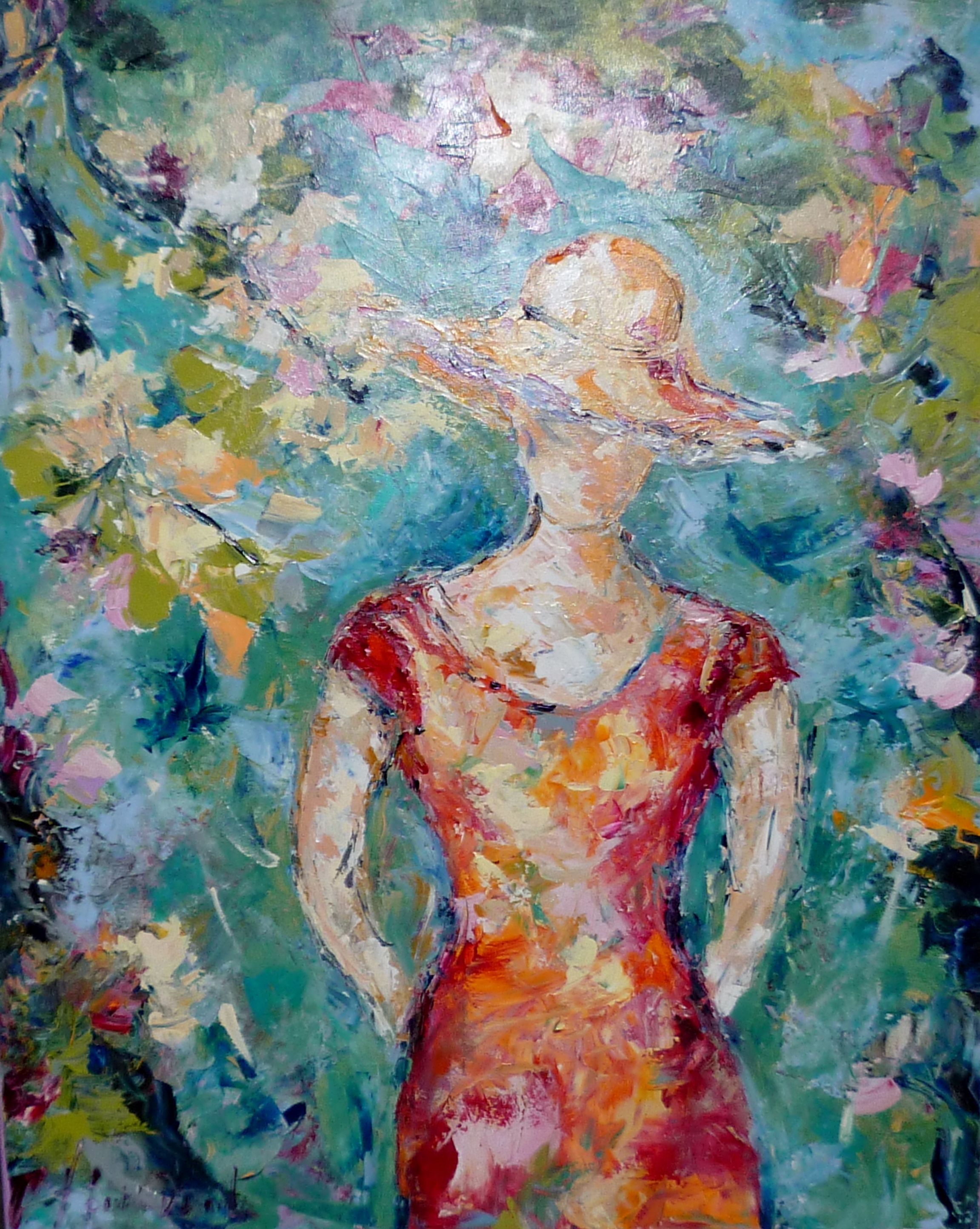 Jeune femme en rose